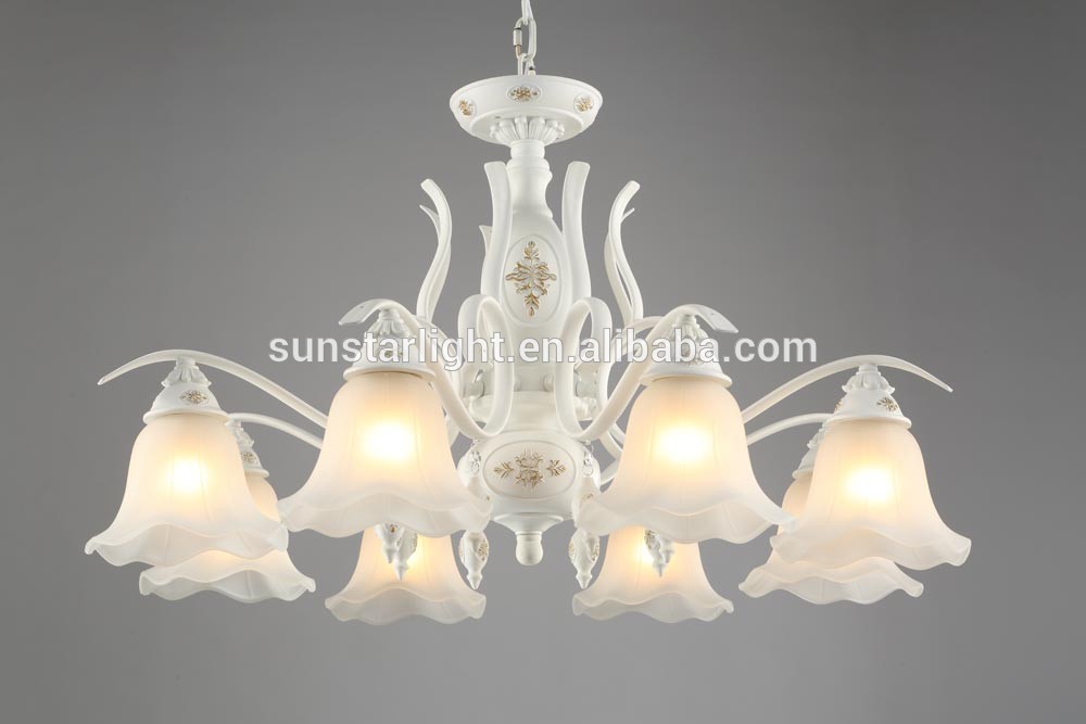 Metal Body In White Powder Coating With Eight Glass Lampshades Pendant Light Pendant Lamp Droplight