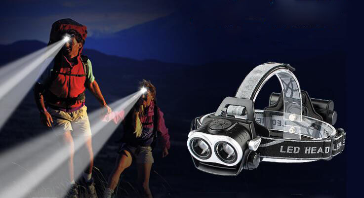 High-power LED rechargeable double-headed headlights T6 outdoor riding light