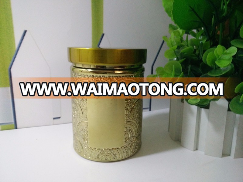 Unique glass candle jars wholesale and colored embossed glass jars for soy wax candle