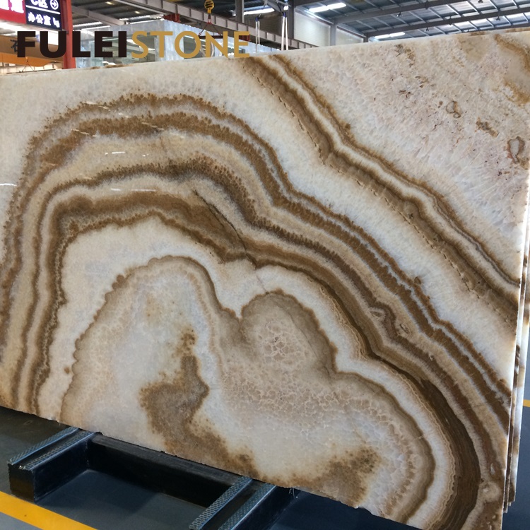 Polished Natural Translucent White Wood Veins Faraon Onyx Marble Slabs