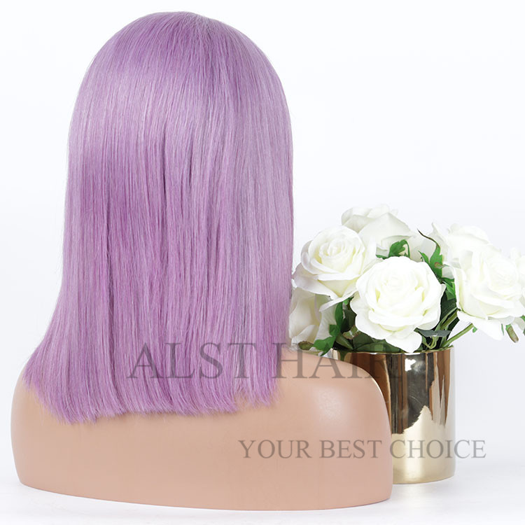 hot selling deep middle parting transparent lace wigs colorful purple human hair bob full lace wigs