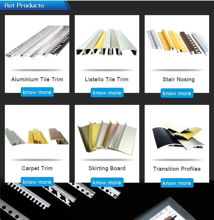 U profile Listello trim ceramic aluminum tile trim for wall connection