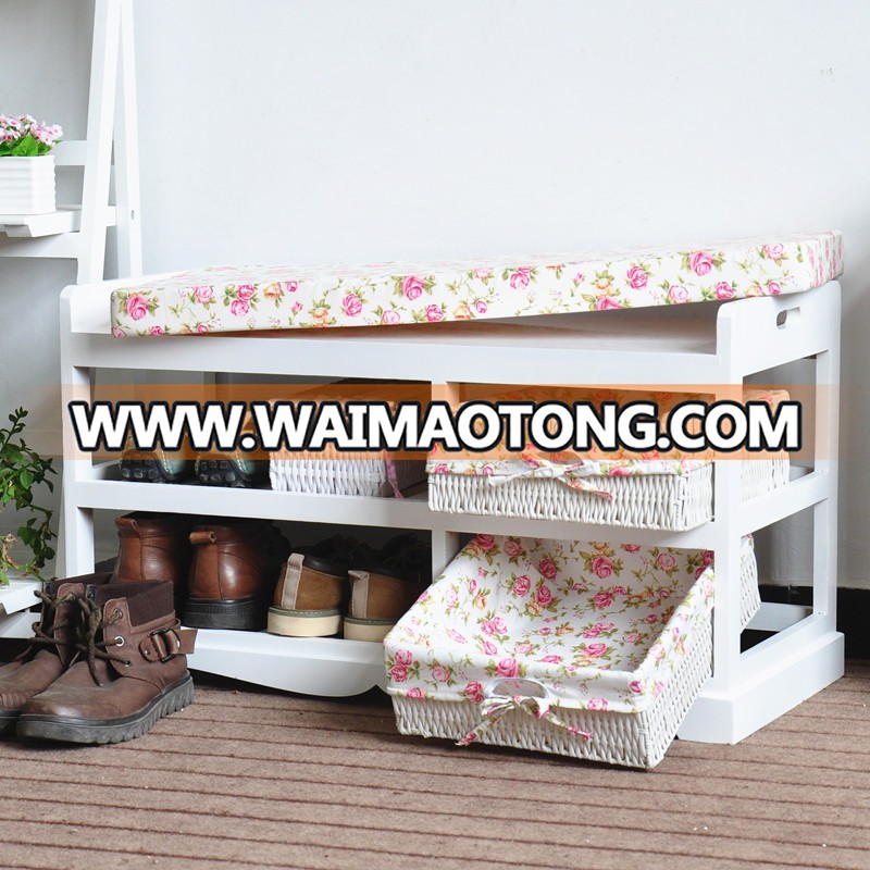 Lacquered Color Shoe Bench Rack Seat Storage Shelf Organizer in White and Coffee