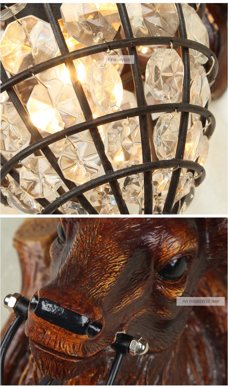 Best price newest design elk deer head led crystal glass wall lamps