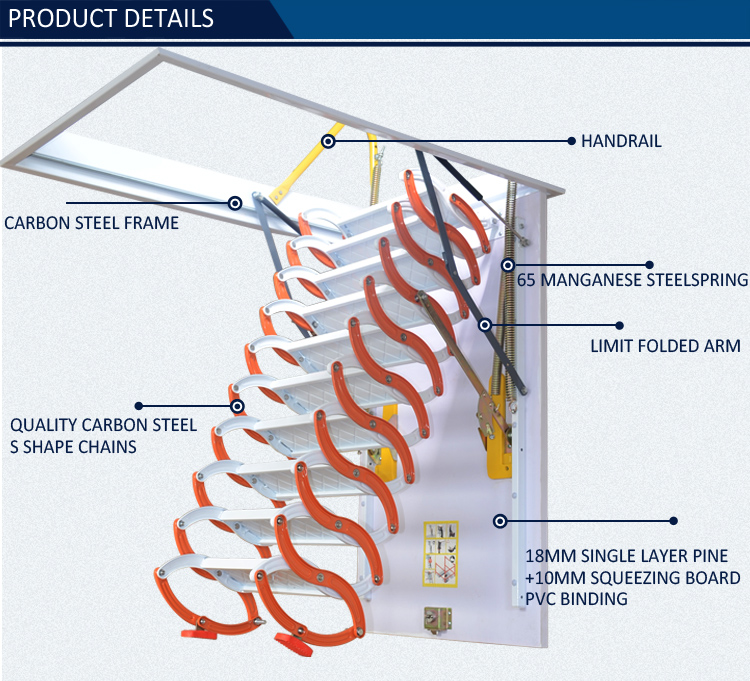 Carbon Steel Material Manual Adjustable Access Ladders To Attic