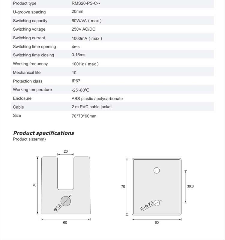 Hot cake magnetic switch sensor for elevator parts RMS20-PS-C60