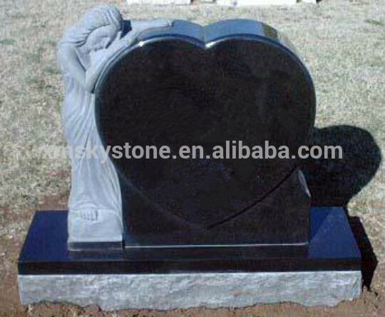 American Design Absolute Black Granite Heart Shaped Weeping Angel Headstone