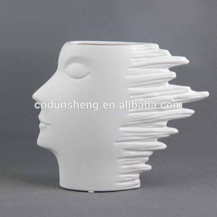 Wholesale 2-Pieces Set flat Ceramic Abstract Head Shaped Vase , home supplies