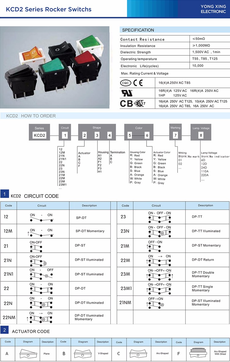 KCD waterproof 15a 125vac rocker switch