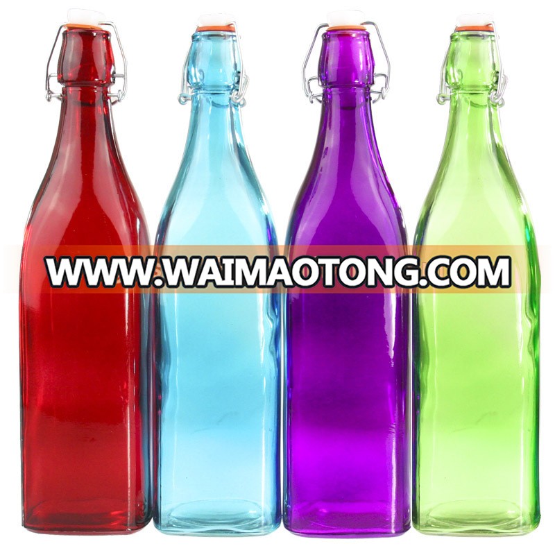 1L frosted glass milk bottle with clip top,glass bottle for bevrage and milk