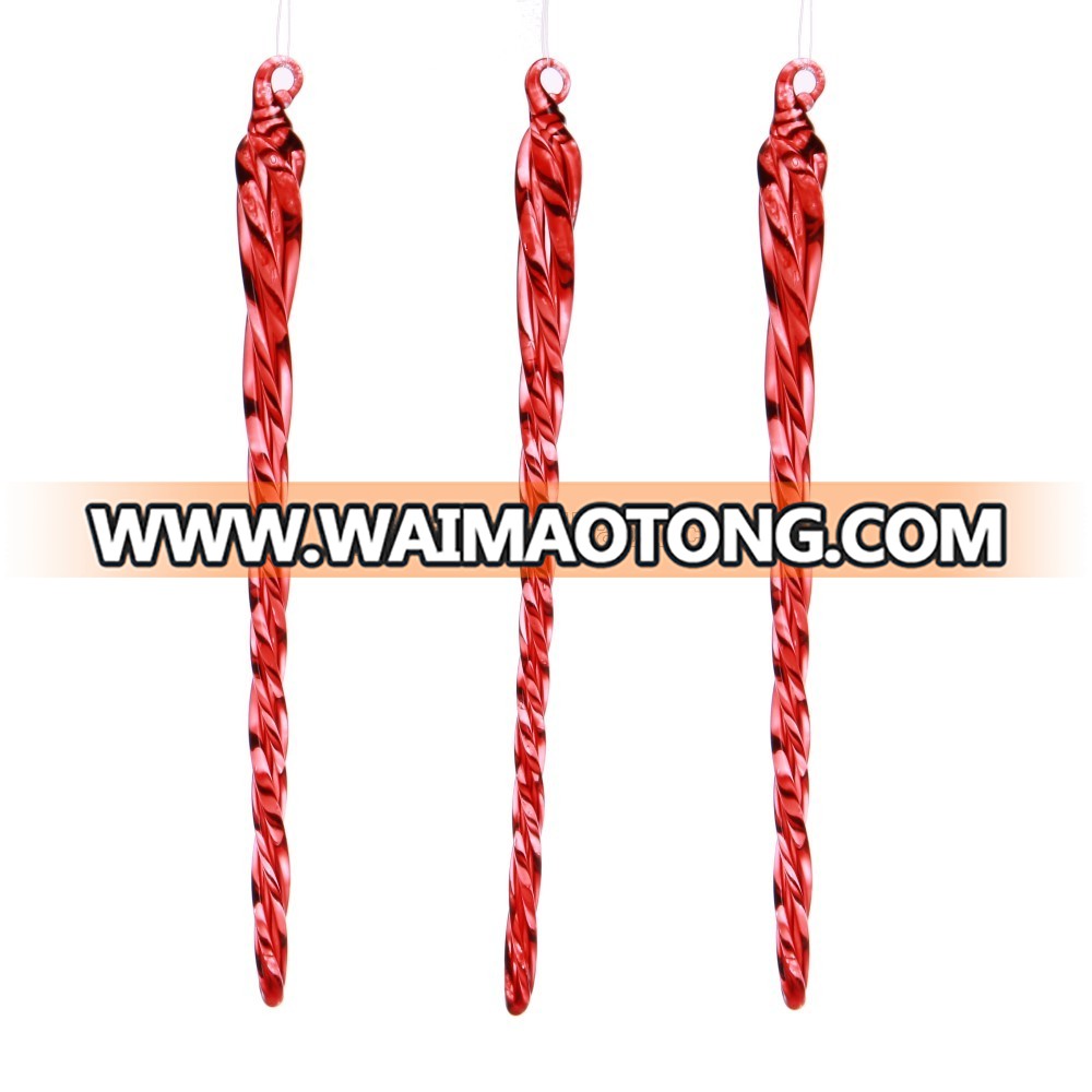 Hand- made hanging glass icicle christmas crafts with red color