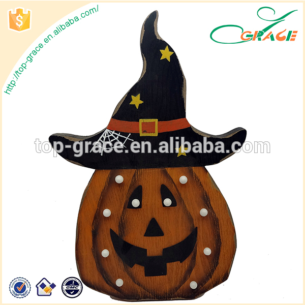 wood craft halloween pumpkin with led