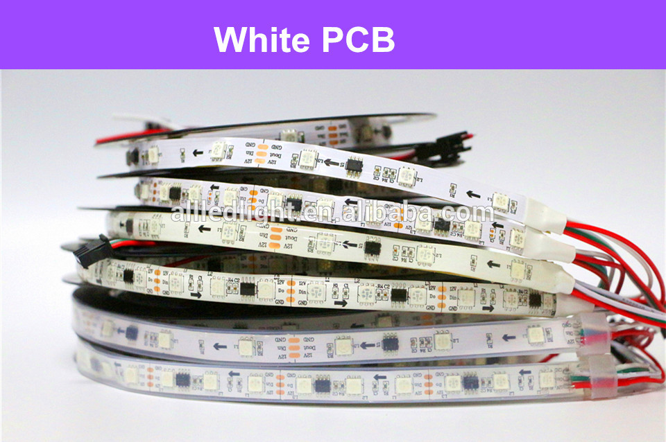 IP65 WS2811 LED Strip DC12V Black / White PCB 5050 RGB Smart IC Pixel Control WS2812B Led Strip Light