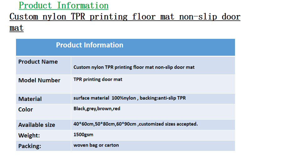 Custom nylon TPR printing floor mat non-slip door mat