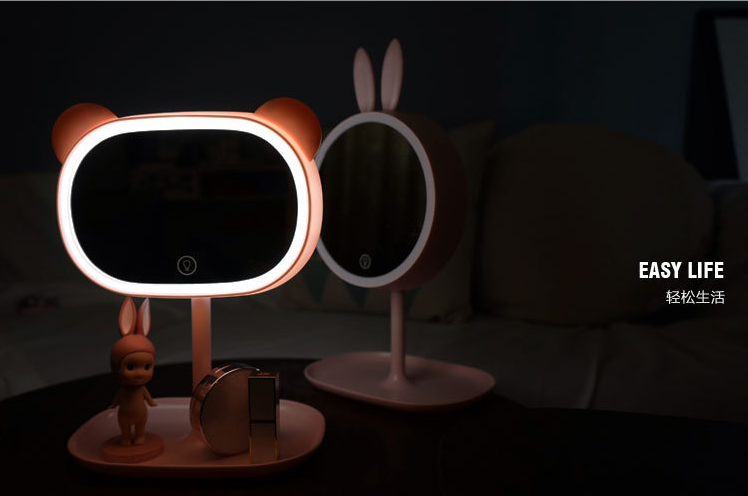 Creative cartoon design mirror lighted table lamp LED makeup mirror