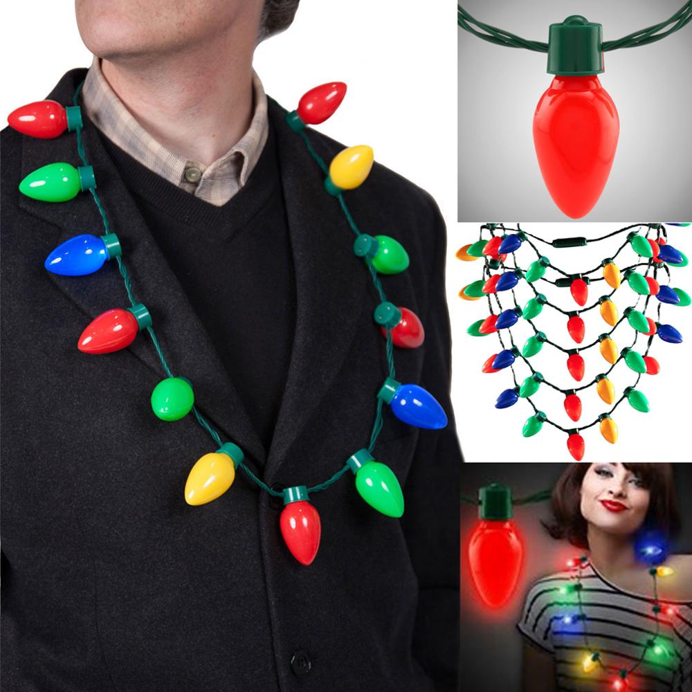 1-13X LED Light Up Flashing Jumbo Christmas Bulb Necklace Lamps Party Favors Fun