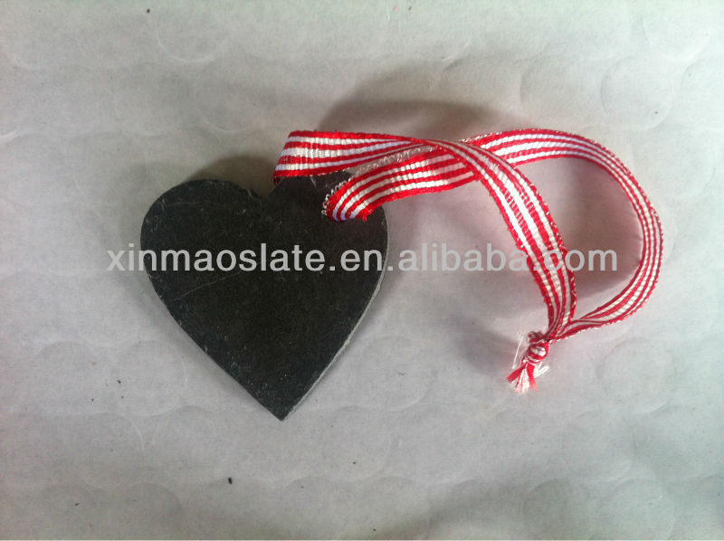 [factory direct] 6x6cm Cut Edge Heart shape Set Of 4 black Slate stone Hanging tags