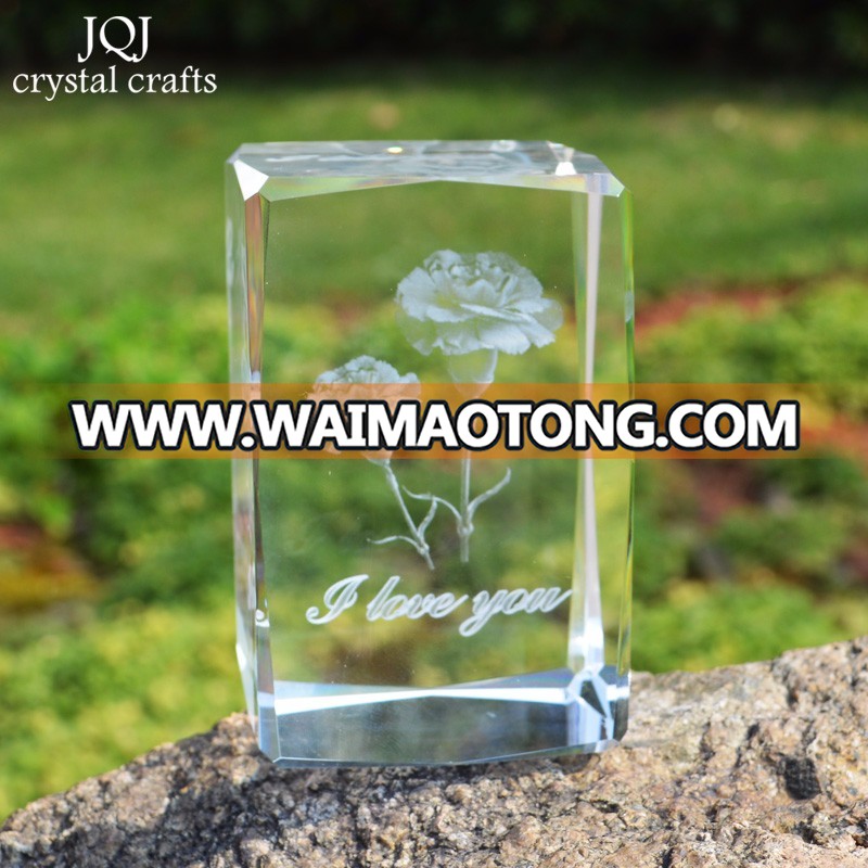 3D laser etched glass block crystal custom Carnation design birthday present ,souvenir,