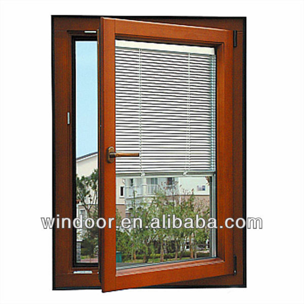 Aluminium Windows With Blinds Inside Wooden Grain Color