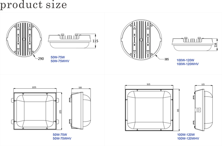 waterproof gas station and garage canopy lights 120W with ETL listed