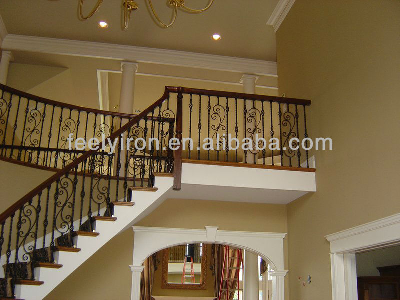 Iron staircase handrail with wooden top FH-004