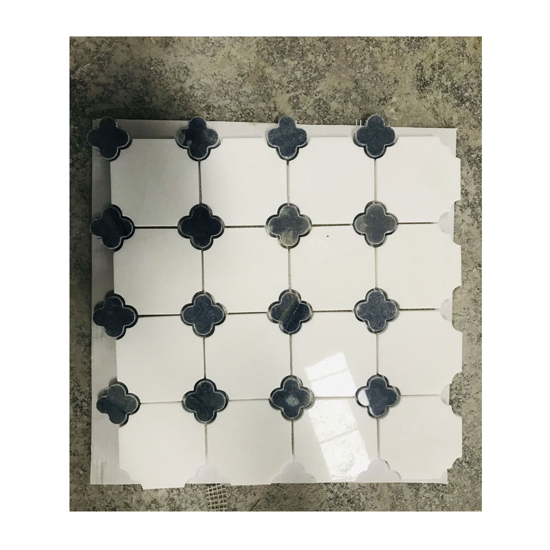 Wholesale price premium white marble flower mosaic tile with black dot