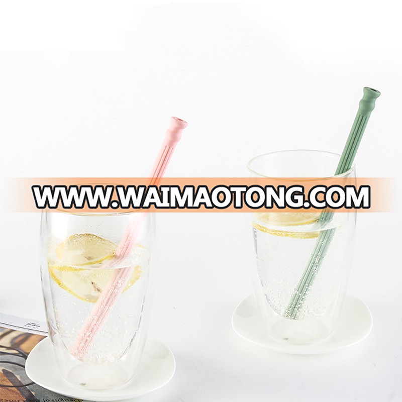 New product heat resistance silicone straw collapsible drinking straw with clean brush