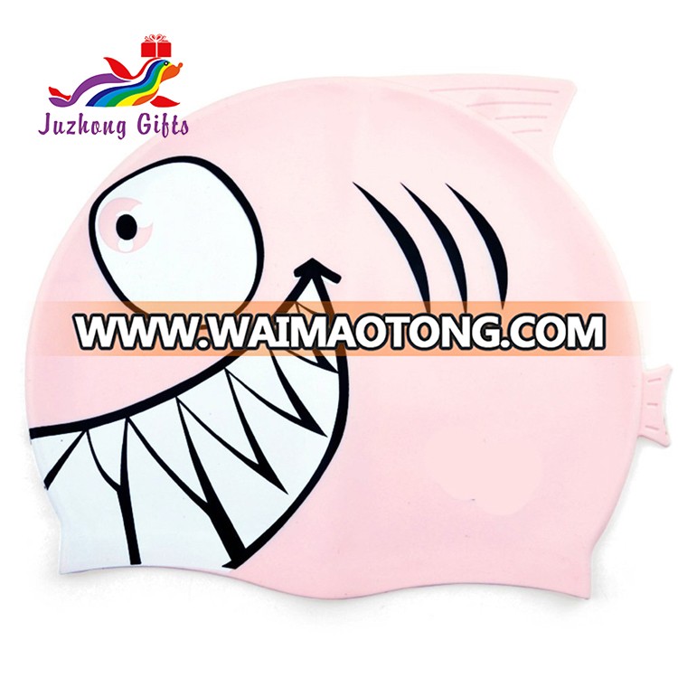 funny cute cartoon fish waterproof customized printed logo silicone kids swim cap