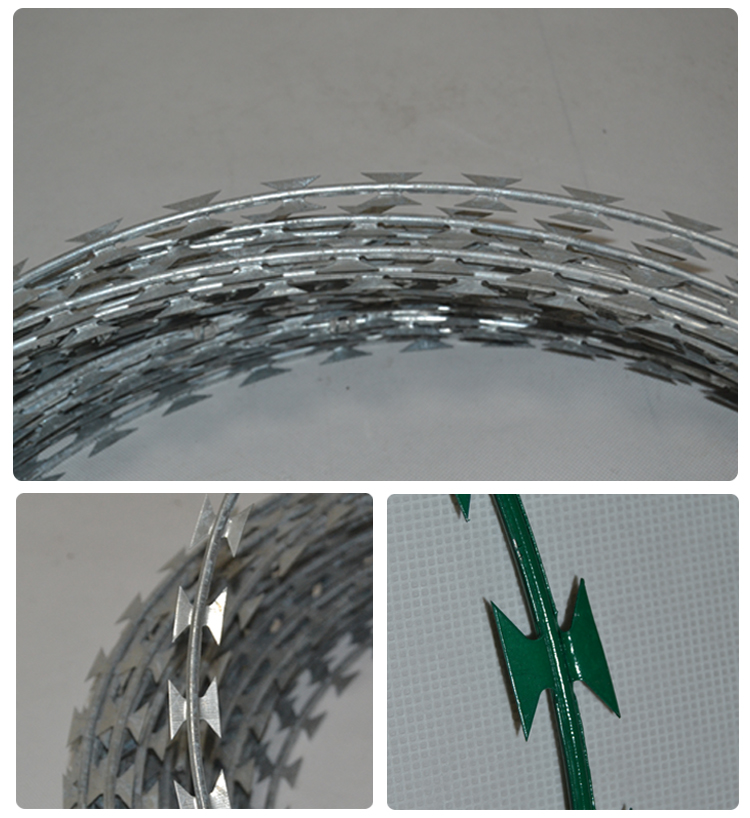 Hot dipped galvanized razor concertina barbed wire flat wrap razor wire