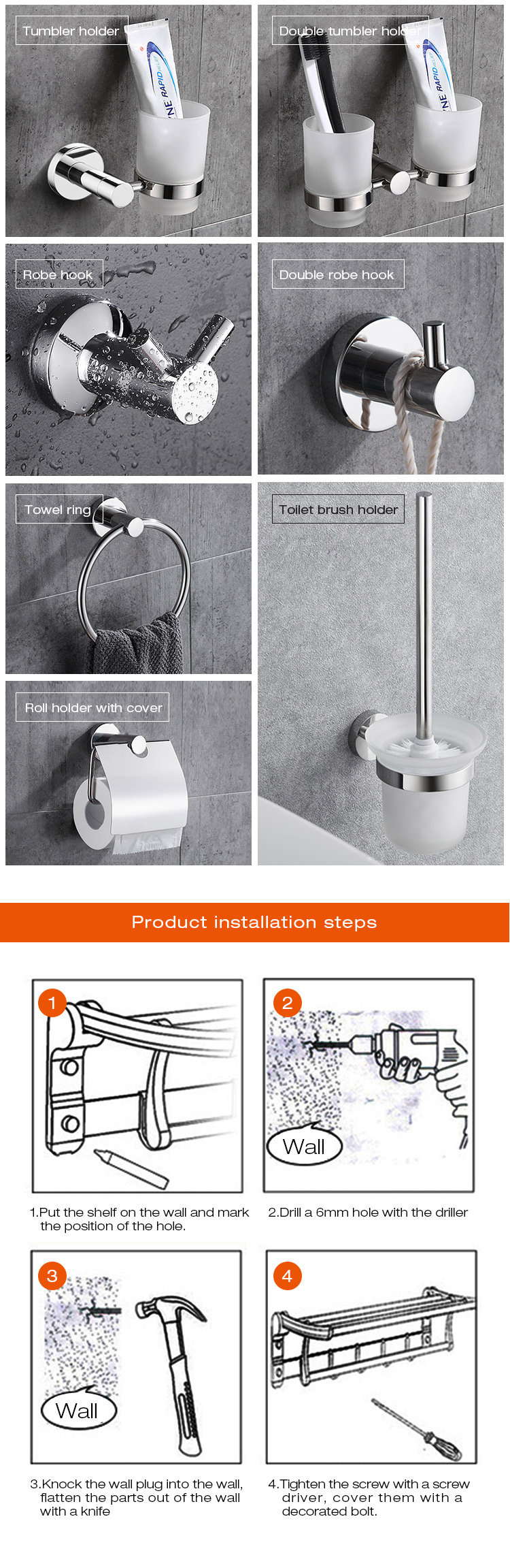 Stainless steel bathroom Towel wall  Shelf  JG-S14C-KBN70