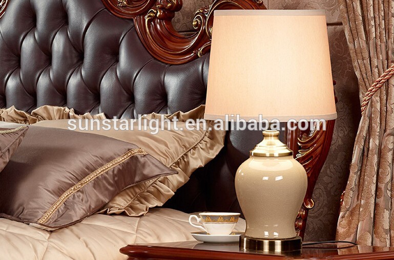 Round Ceramic Body With Fabric Lampshade Modern Desk Lamp Bedroom Living Room Table Lamp