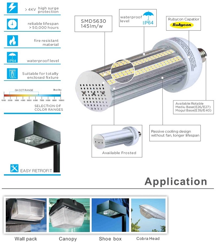 20W 30W 40W led canopy light smd5630 E26 E39 EX39  led corn lamp from LED factory