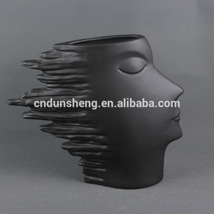 Wholesale 2-Pieces Set flat Ceramic Abstract Head Shaped Vase , home supplies