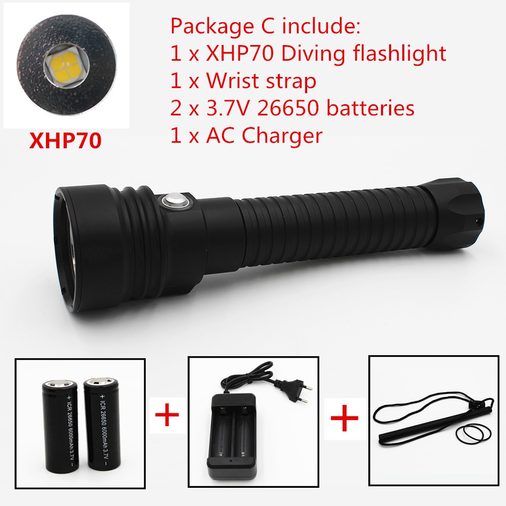 Magnetic press switch 4000 lumen XHP70 rechargeable dive cree flashlight with 26650 lithium battery