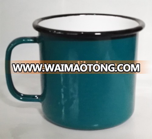 Inside White Outside Green Fashion Eco-friendly Cheap Double Wall Custom Enamel Tea Mug