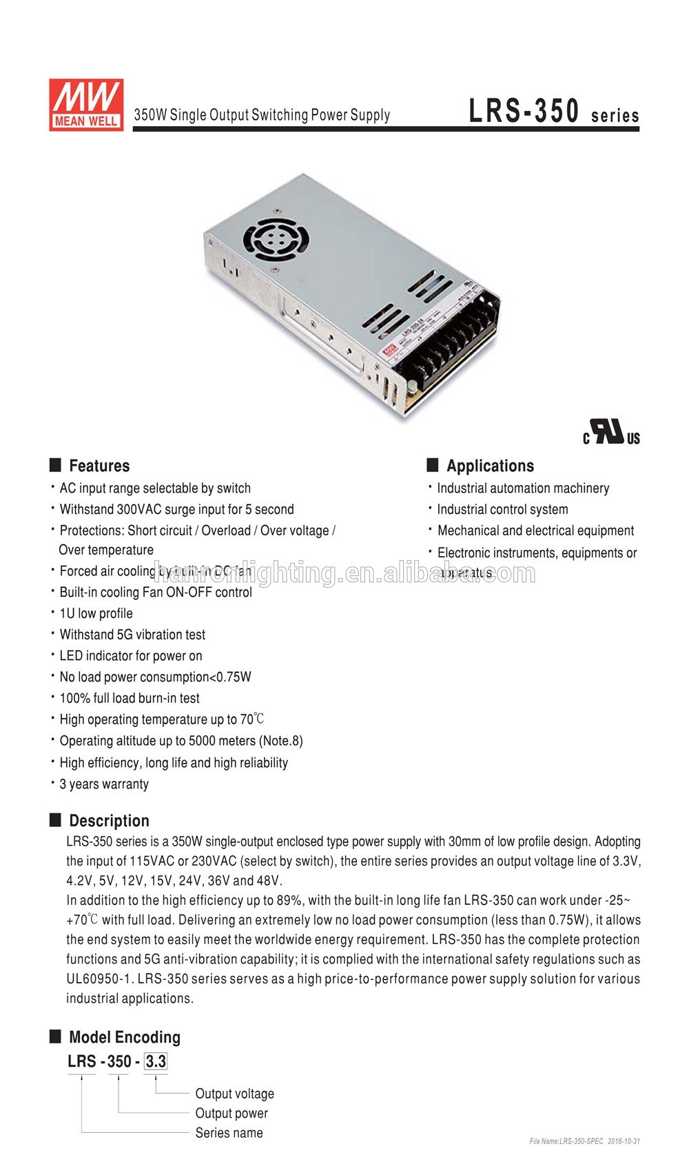 Original Mean Well LRS-350-12 single output 350W DC 12V 29A Meanwell switching LED power supply