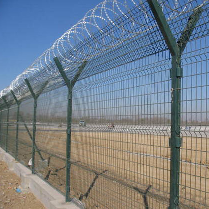 High security chain link airport fence with razor barbed wire