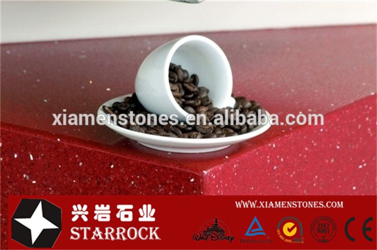 Wholesale artificial stone red sparkle quartz stone countertops