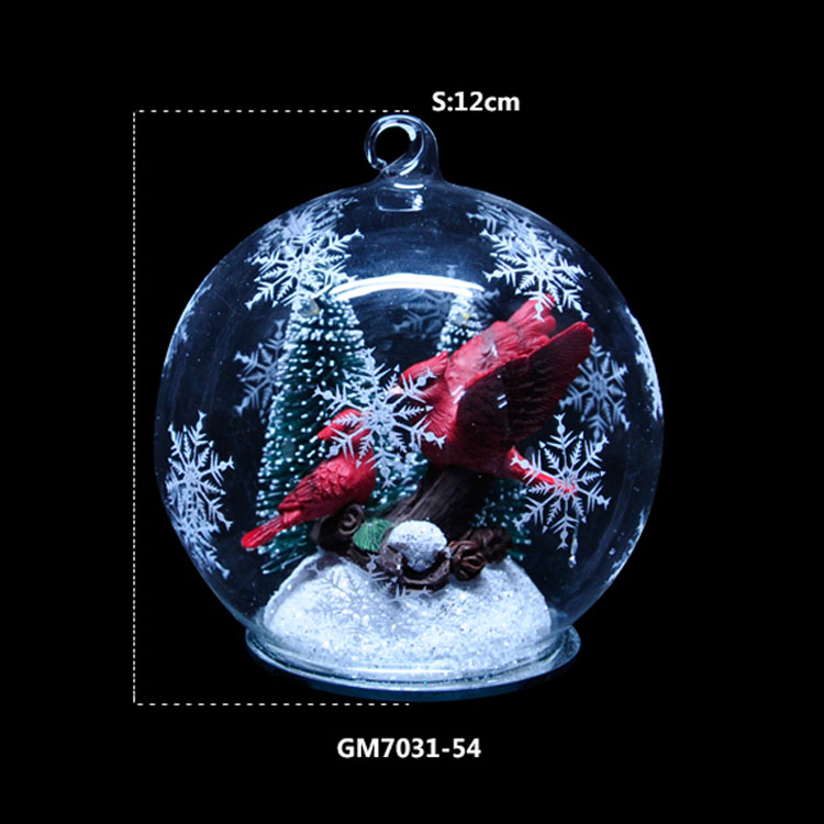 Glass Christmas balls 12cm / bell LED with automatic color change/Resin bird world &Santa- Reindeer