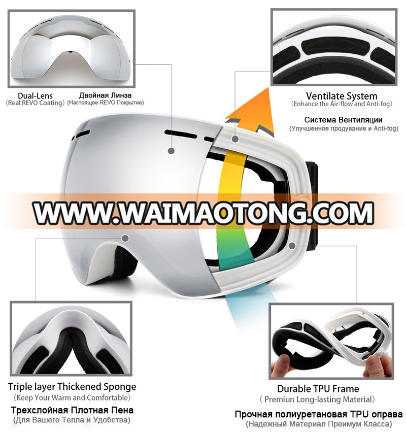 Photochromic UV400 Custom Logo Air Vent Foam Polarized snowboarding Ski Goggles