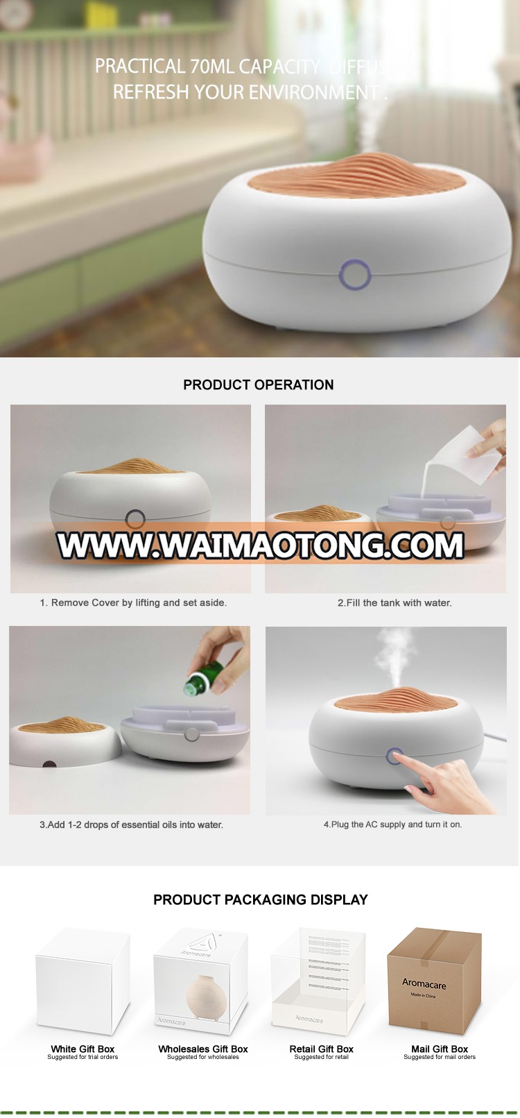 Aroma Essential Oil Diffuser Ultrasonic Diffuser Wholesale USB Car Essential Oil Diffuser Air Refresher