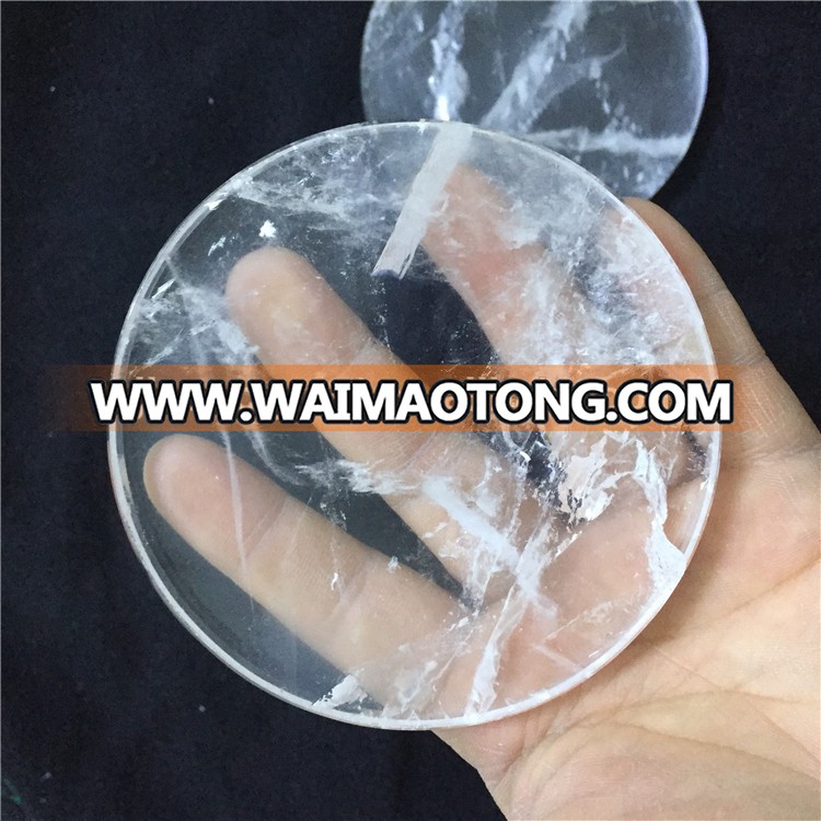 Natural rock quartz crystal plate crystal tile high polished crystal plate for tea cups