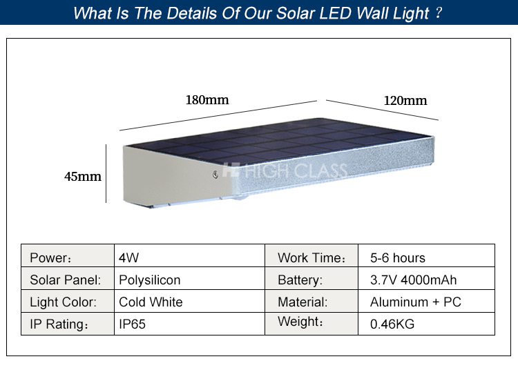 3 years warranty 4W outdoor wall lamp solar powered led wall light