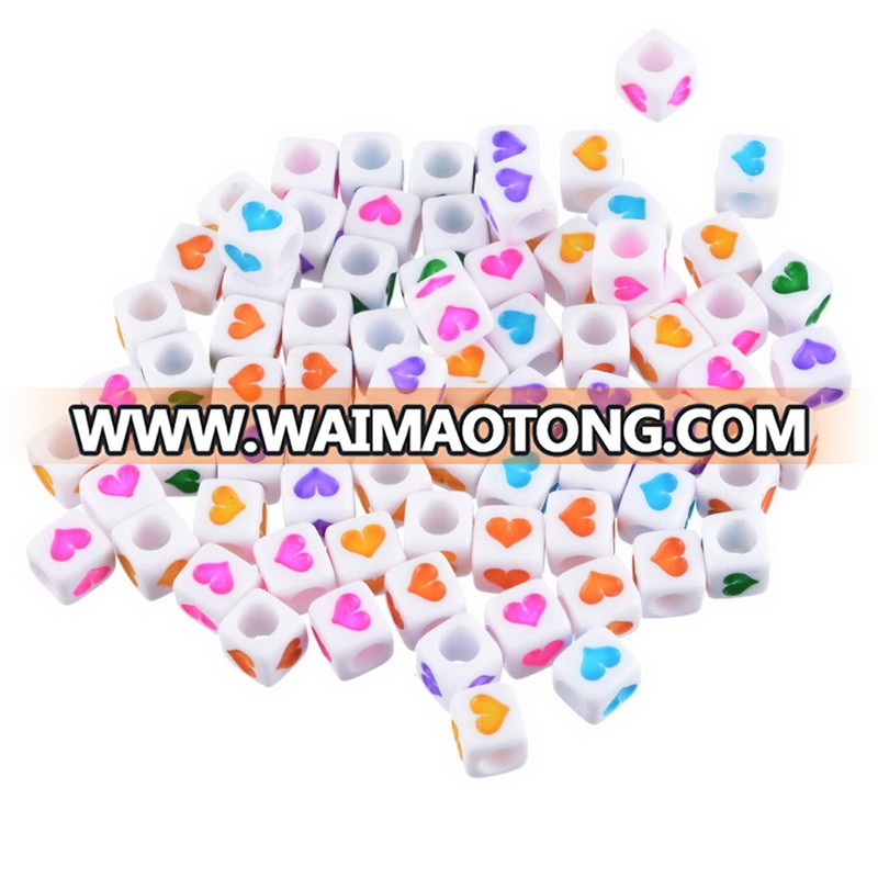 6x6mm Cube White Acrylic Heart Letter Beads