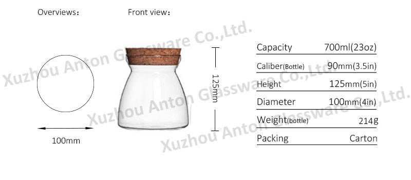 Borosilicate glass jars for kitchen glass storage jars with cork and wooden lids