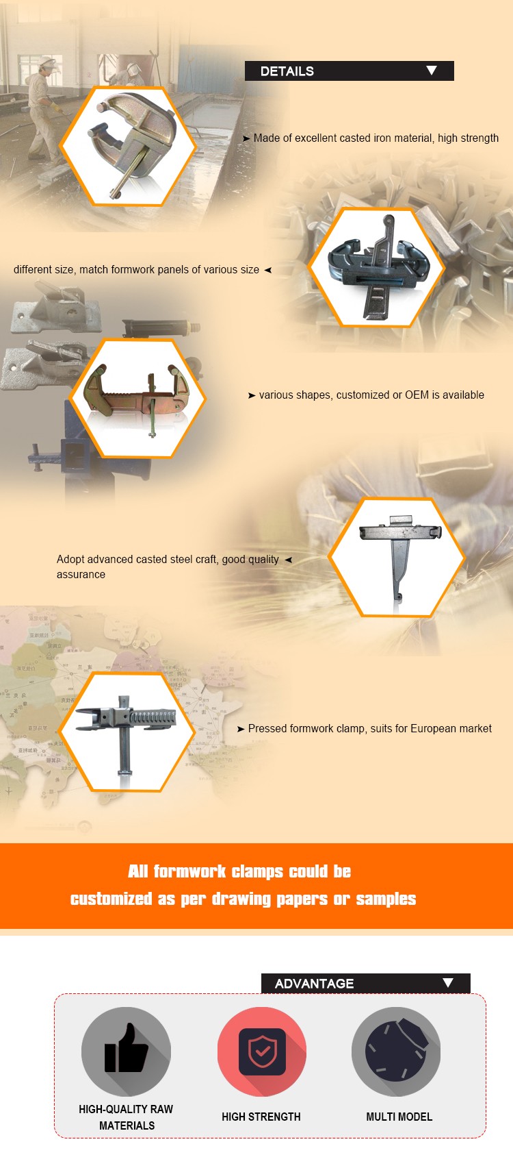 Corrosion resistance boutique formwork wedge clamp