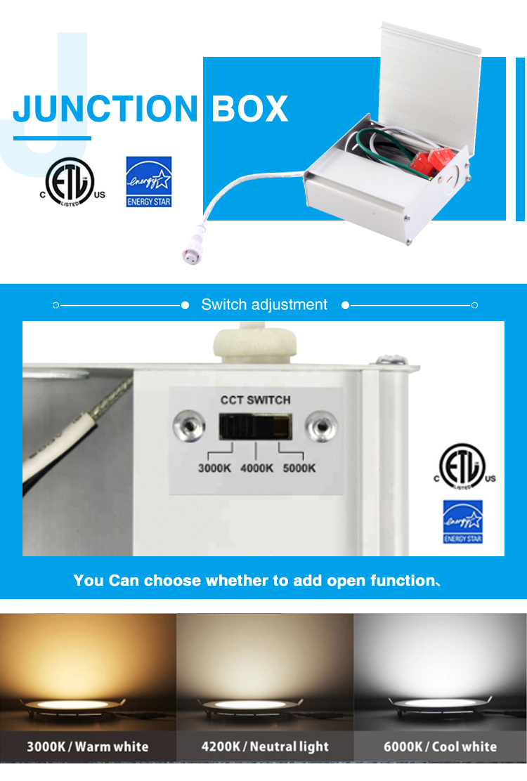 slim flat 4" led ceiling panel light with junction box for north america