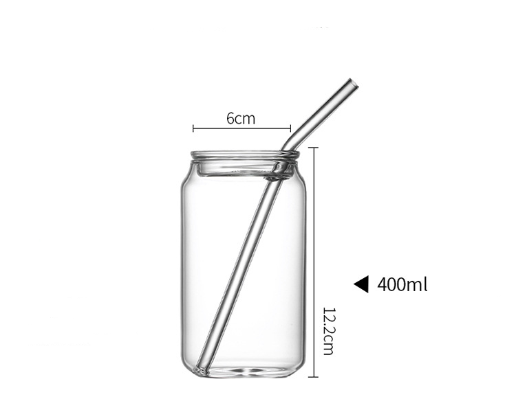 400ml Reusable Heat Resistant Borosilicate Glass Tumbler With Straw Glass Ice Coffee Tea Cup With Lid and Straw