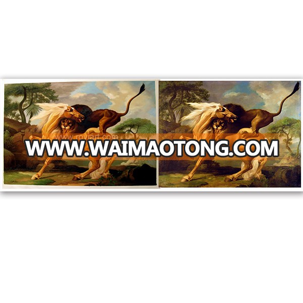 High quality wall decor handmade animal canvas oil painting of Lion and Horse