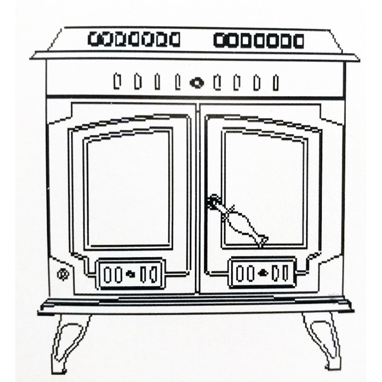 Double Glass Windows Cast Iron Enamel Solid Wood Fuel Fireplace